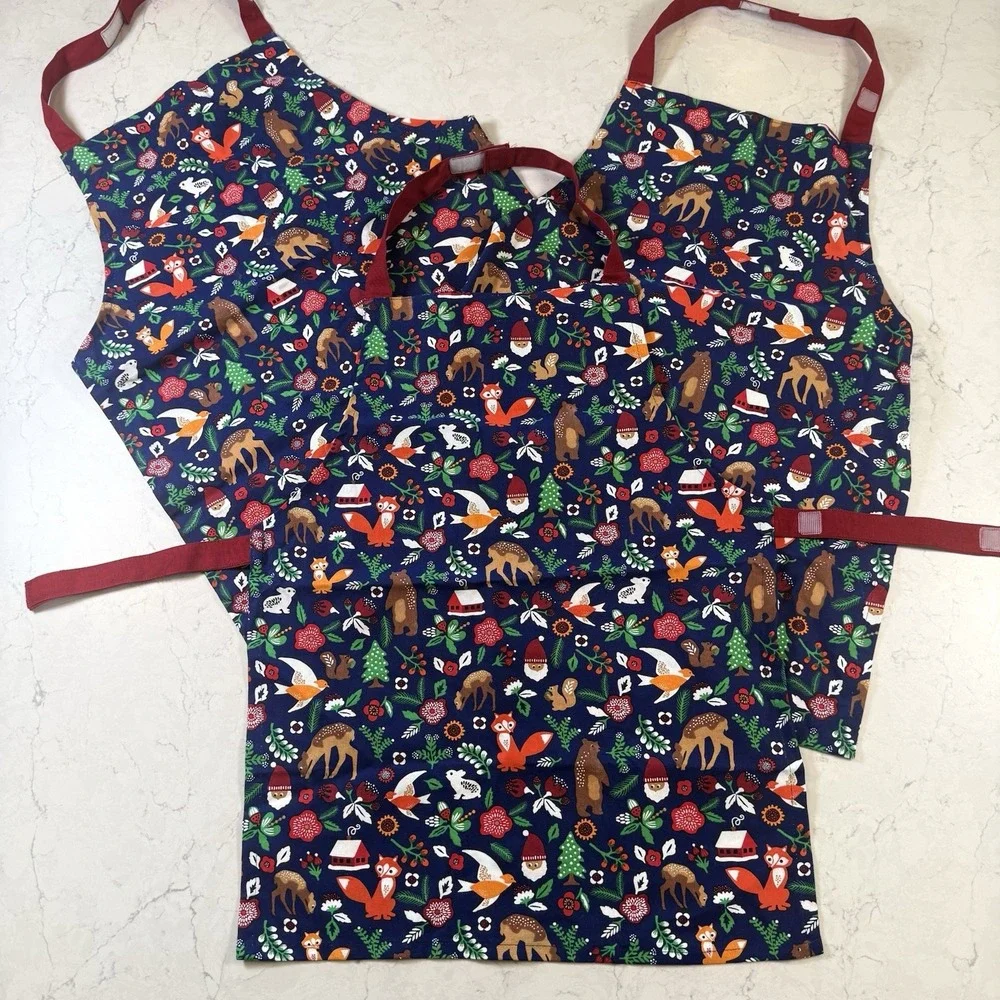 Lot Of 3 IKEA Vinter 2021 Kids OSFA Navy Holiday Print Christmas APRON 17938